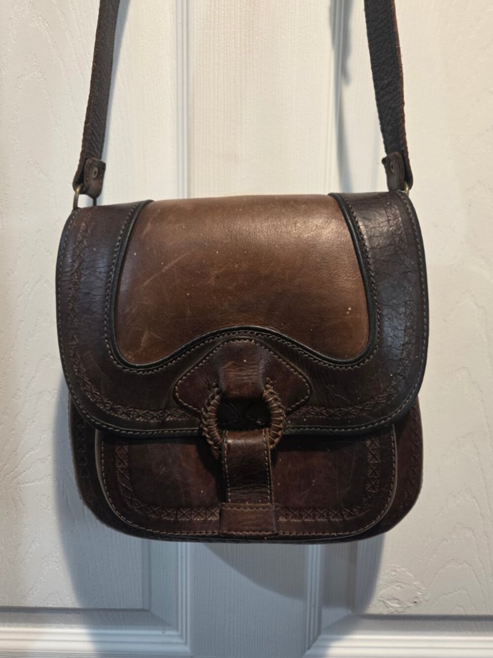 Saddle Bag Purse Anna Cainzo Culturas Del Sol Brown Leather Crossbody